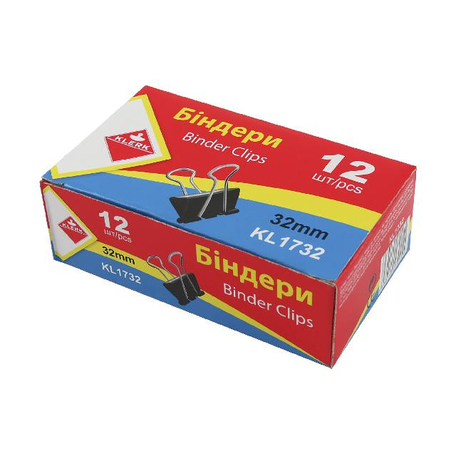 Затискачі для паперів KLERK (KL1732), 32 мм., 12 шт. в пачці